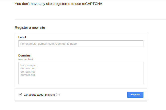 Google reCAPTCHA site registration